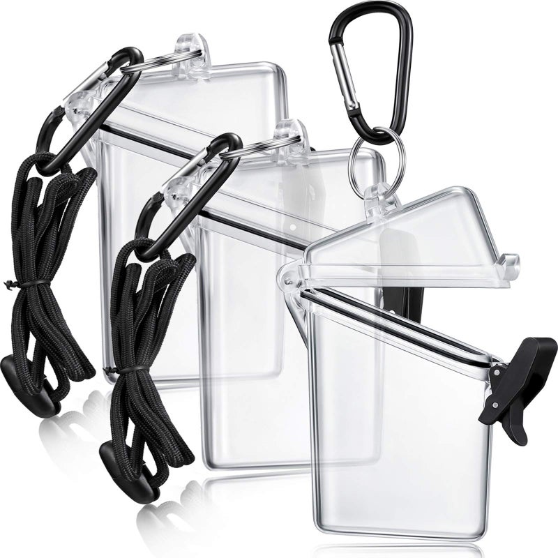 Outus 3 Pack Waterproof ID Badge Holder Case Waterproof Clear Vertical ID Card Holder with Lanyard Carabiner and Keychain Plastic Card Holders Dry Box - Image 2