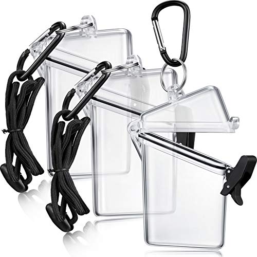 Outus 3 Pack Waterproof ID Badge Holder Case Waterproof Clear Vertical ID Card Holder with Lanyard Carabiner and Keychain Plastic Card Holders Dry Box - Image 1