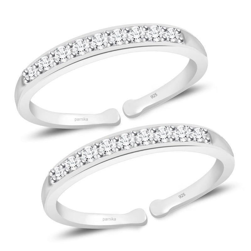 MJ 925 Stunning CZ Toe Rings (Leg Finger Rings) in 92.5 Sterling Silver for Women and Girls - Image 1