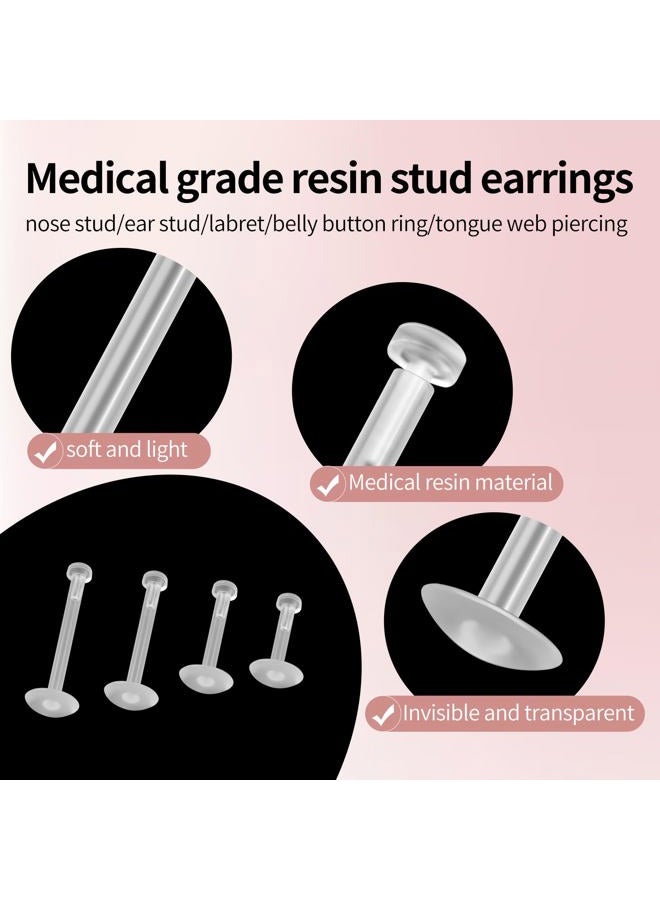 SMLBJUTE Clear Piercing Retainers Earrings Plastic Earrings for Sports Cartilage Earrings Stud Earring Retainer Bar Plastic Piercing Jewelry for Work (20 Pcs 6mm Flat Head) - Image 3
