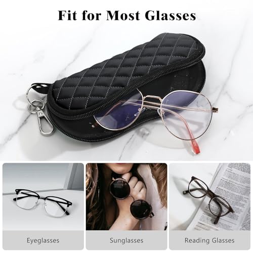 MoKo Eyeglass Soft Case, Zippered Neoprene Sunglasses Pouch with Clip for Men Women - Black Rhombus - Image 4