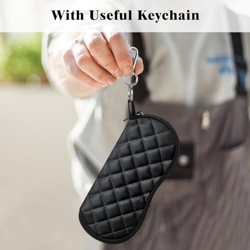 MoKo Eyeglass Soft Case, Zippered Neoprene Sunglasses Pouch with Clip for Men Women - Black Rhombus - Image 5