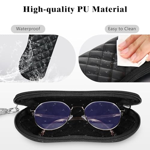 MoKo Eyeglass Soft Case, Zippered Neoprene Sunglasses Pouch with Clip for Men Women - Black Rhombus - Image 2