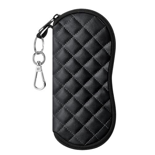 MoKo Eyeglass Soft Case, Zippered Neoprene Sunglasses Pouch with Clip for Men Women - Black Rhombus - Image 1
