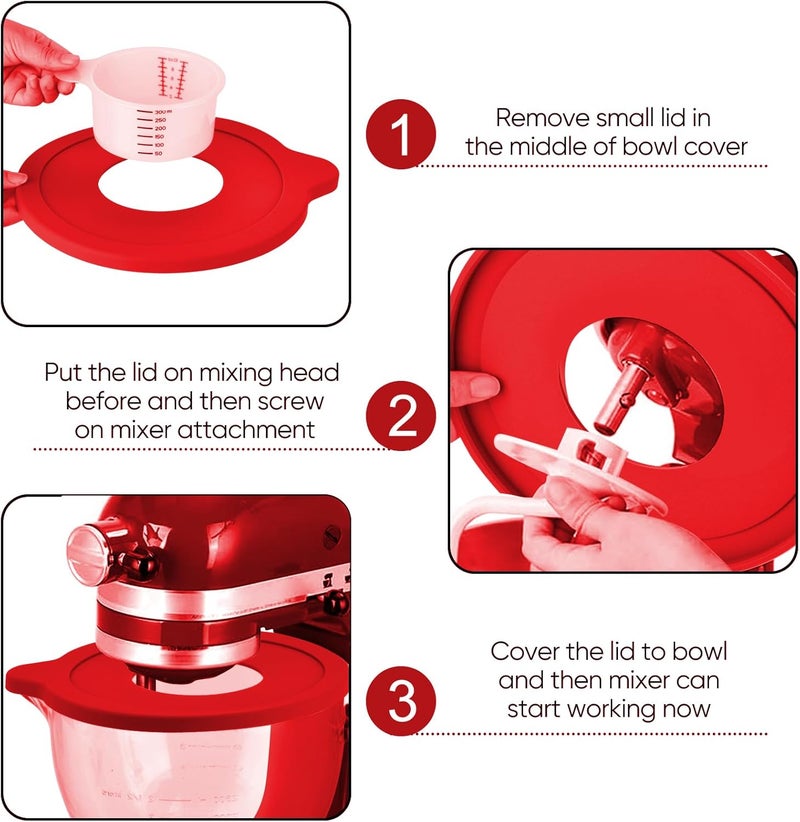 Kitwanda Glass Bowl Compatible With KITCHENAID Stand Mixer,5QT,With Red Lid Compatible with Artisan 5KSM125, 5KSM150, 5KSM175, 5KSM7580, KSM150, RRK150 and More Models for Simple Attachment - Image 2