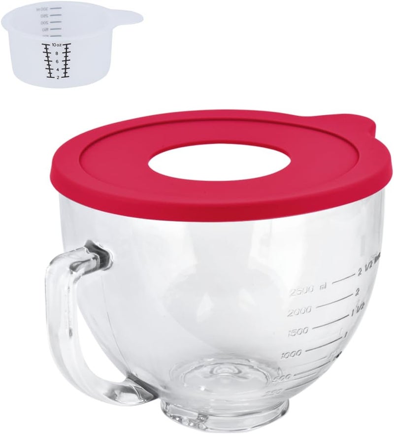 Kitwanda Glass Bowl Compatible With KITCHENAID Stand Mixer,5QT,With Red Lid Compatible with Artisan 5KSM125, 5KSM150, 5KSM175, 5KSM7580, KSM150, RRK150 and More Models for Simple Attachment - Image 1