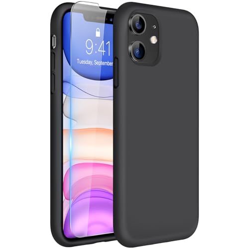 Miracase Designed for iPhone 11 Phone Case, with Screen Protector, Liquid Silicone Gel Rubber Full Body Drop Protection Shockproof Cover Phone Case for iPhone 11 6.1 inch, Black - Image 1