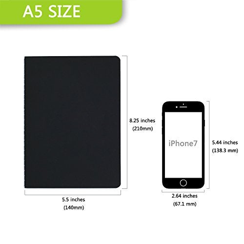 TWONE 6 Pack Notebooks Journal - 60 Square Grid Page/30 Sheets, Premium Thick Paper Soft Cover Journal for Travel, Office, Work, Office, Home, School, Business Writing,5.5” x 8.3” (Black) - Image 3