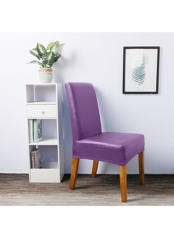Y&D 4-Piece Stretch Solid PU Leather Dining Chair Cover Purple  - Image 4