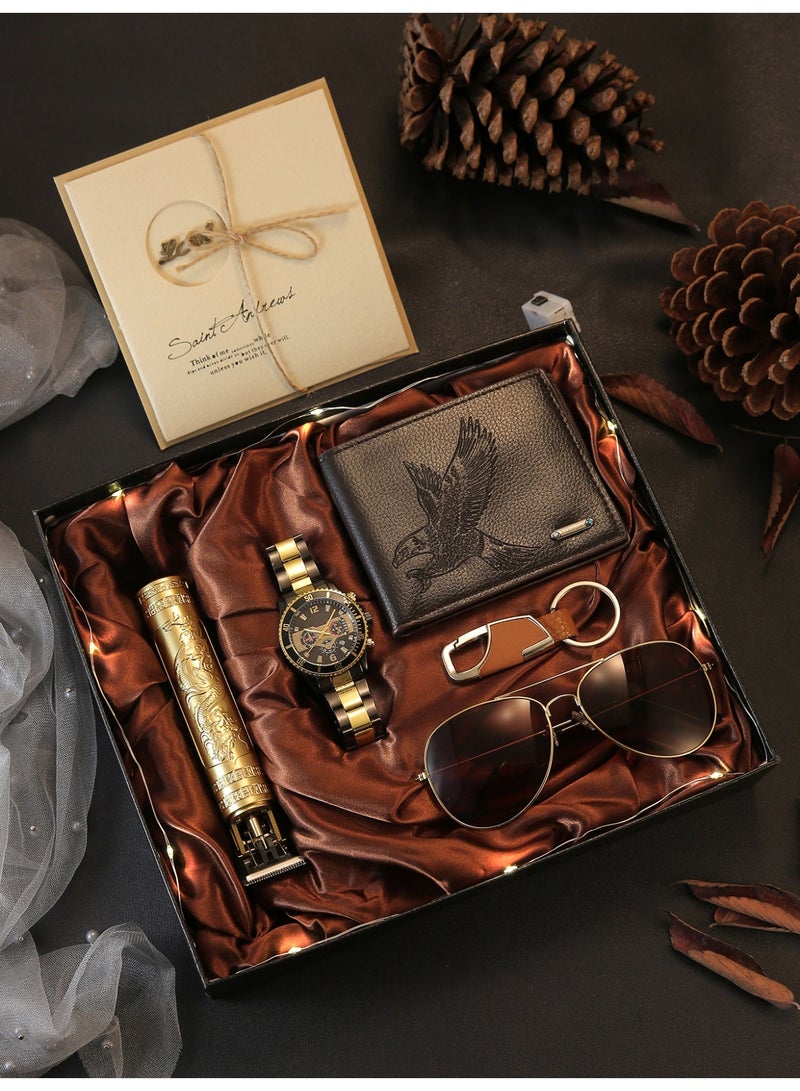 رجل جديد أزياء الفولاذ المقاوم للصدأ ووتش مجموعة ، مع محفظة ، تصفيف الشعر ، وسلاسل المفاتيح ، والنظارات الشمسية ، هدية مثالية لعيد ميلاده - Image 1