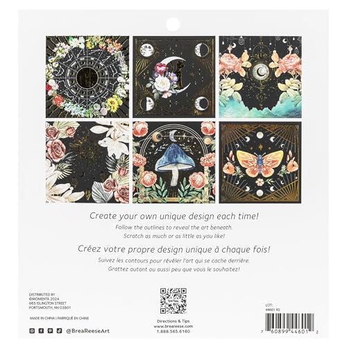 Brea Reese Scratch Art Paper Pad Whimsical Celestial 12 Designs 8x8 Pages Metallic Guided Art Kit Adult Craft Activity Mindful Relaxation - Image 5