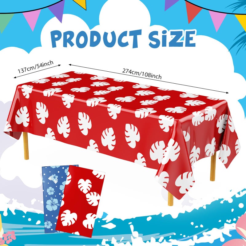 Oudain 6 Sheets Hawaii Hibiscus and Tropical Leaves Tablecloth Birthday Party Decorations Blue Alien Cartoon Table Covers for Birthday Party Supplies - Image 3
