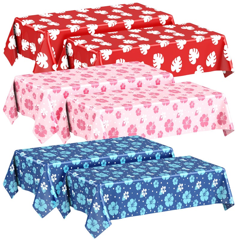 Oudain 6 Sheets Hawaii Hibiscus and Tropical Leaves Tablecloth Birthday Party Decorations Blue Alien Cartoon Table Covers for Birthday Party Supplies - Image 1