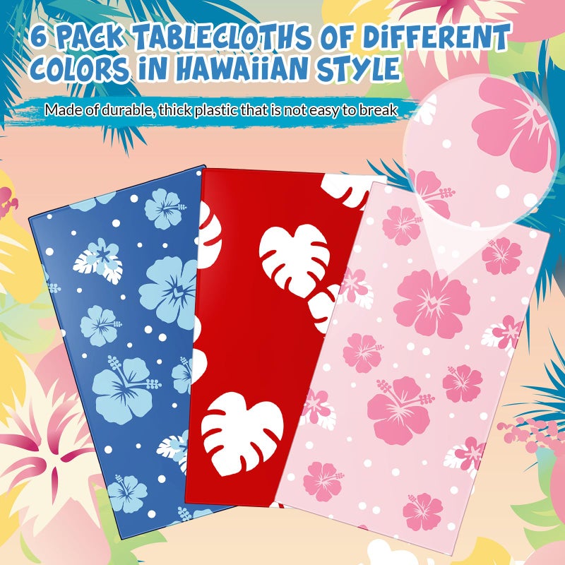 Oudain 6 Sheets Hawaii Hibiscus and Tropical Leaves Tablecloth Birthday Party Decorations Blue Alien Cartoon Table Covers for Birthday Party Supplies - Image 2