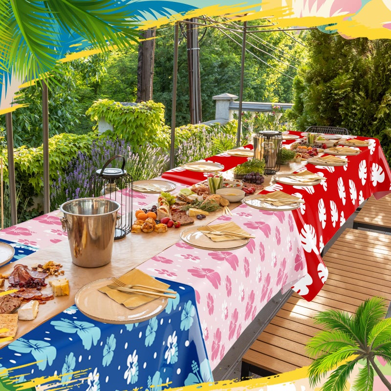 Oudain 6 Sheets Hawaii Hibiscus and Tropical Leaves Tablecloth Birthday Party Decorations Blue Alien Cartoon Table Covers for Birthday Party Supplies - Image 4