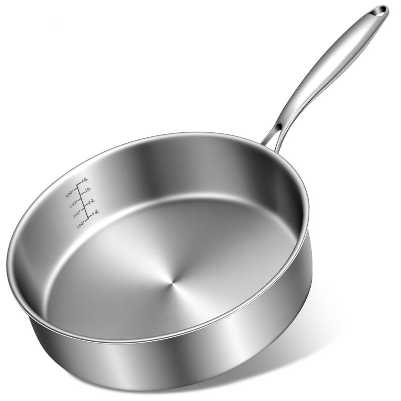 EWFEN 12 Inch Tri-Ply Stainless Steel Frying Pan, Compatible with All Cooktops Up to 600â„‰, Large Frying Pan Induction-Ready Skillet, Dishwasher and Oven Safe, Even Heat - Image 1