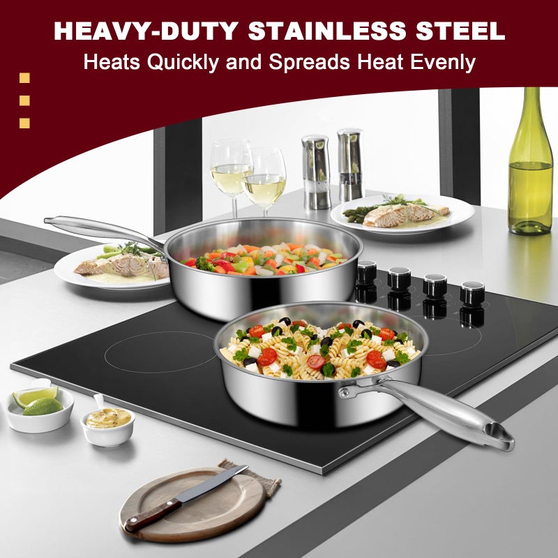 EWFEN 12 Inch Tri-Ply Stainless Steel Frying Pan, Compatible with All Cooktops Up to 600â„‰, Large Frying Pan Induction-Ready Skillet, Dishwasher and Oven Safe, Even Heat - Image 2