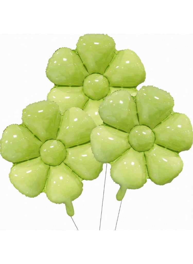 Pack of 3 Green Flower Foil Balloons 52 x 41 cm Large Floral Shaped Party Balloons for Birthday, Baby Shower, Wedding, Anniversary, Celebration Decorations