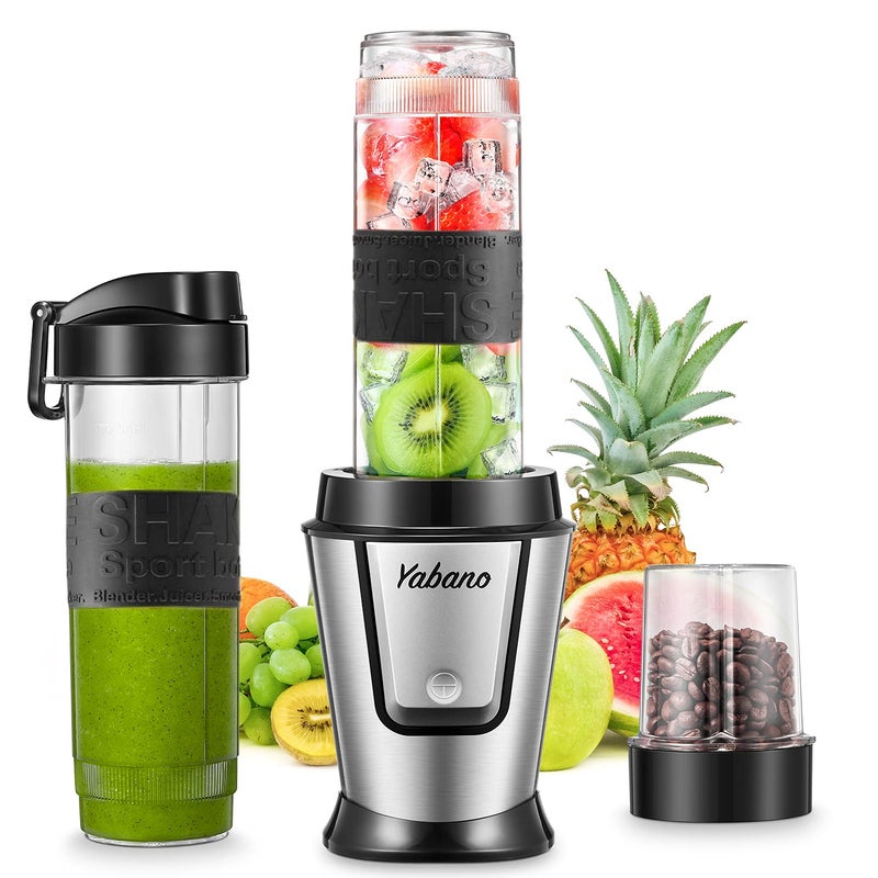 Blender Smoothie Makers 500W 2 in 1 Multifunctional Personal Blender Mixer with 2x600ml Portable Bottles for Ice Fruit Vegetable and 200ml Grinder BPAFree HomeOutdoors Sliver by Yabano