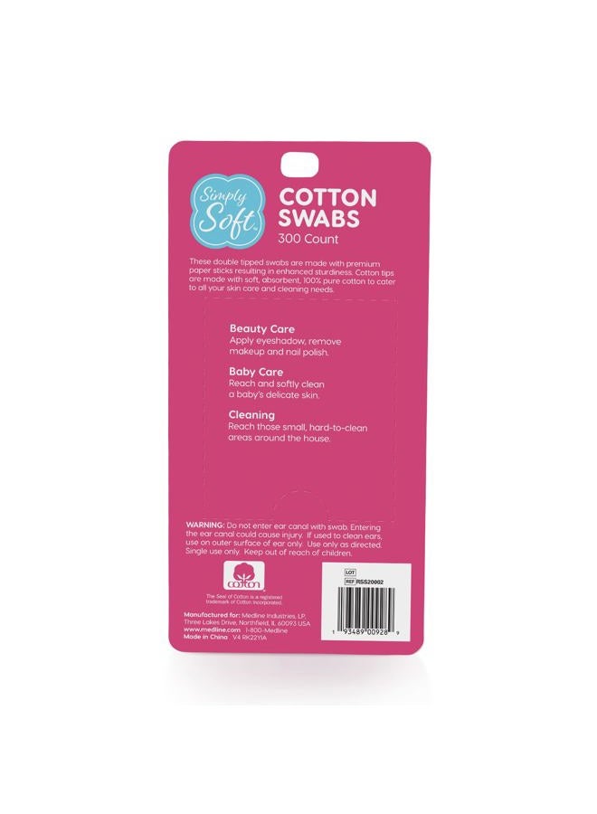 Simply Soft Cotton Tip Applicators, Cotton Swabs with Double Round Tips, 300 Count (Pack of 4) - Image 3
