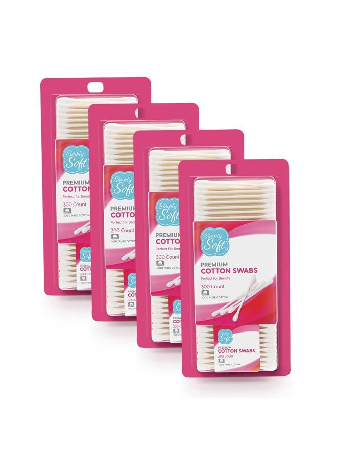 Simply Soft Cotton Tip Applicators, Cotton Swabs with Double Round Tips, 300 Count (Pack of 4) - Image 1