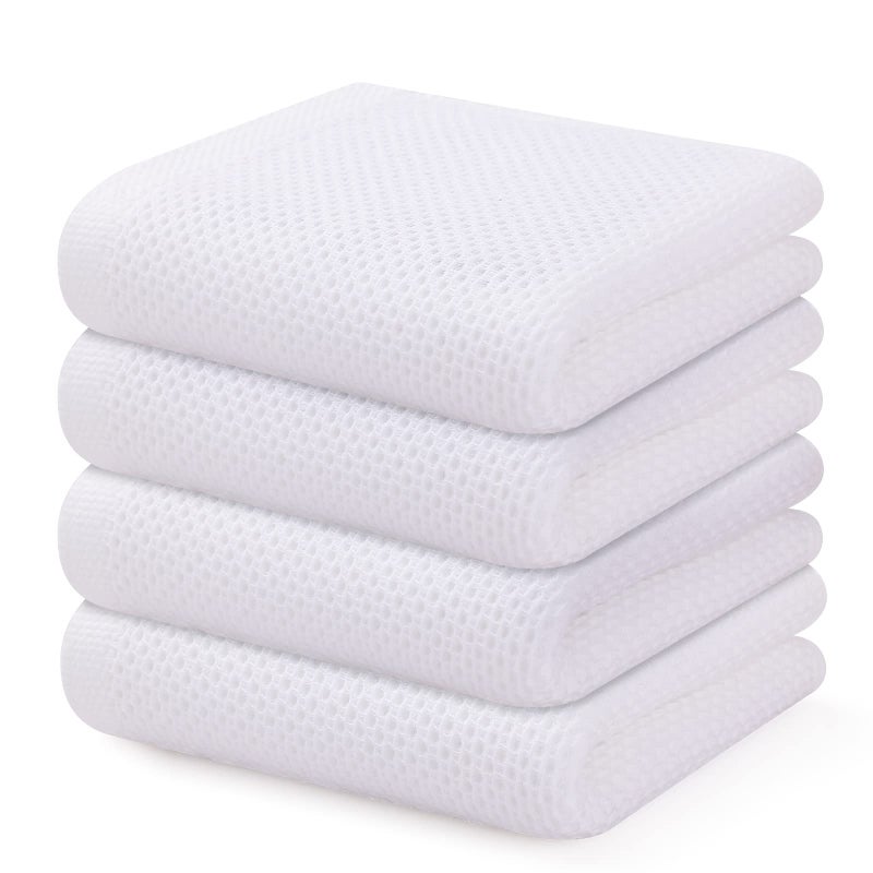Kitinjoy 100 Cotton Waffle Weave Kitchen Towels 4Pack Super Soft and Absorbent Dish Towels for Drying Dishes Kitchen Hand Towels 13 in x 28 in White