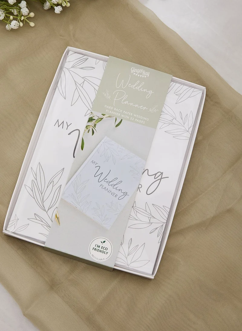 Ginger Ray Wedding Planner - Notebook With Foliage Print - White