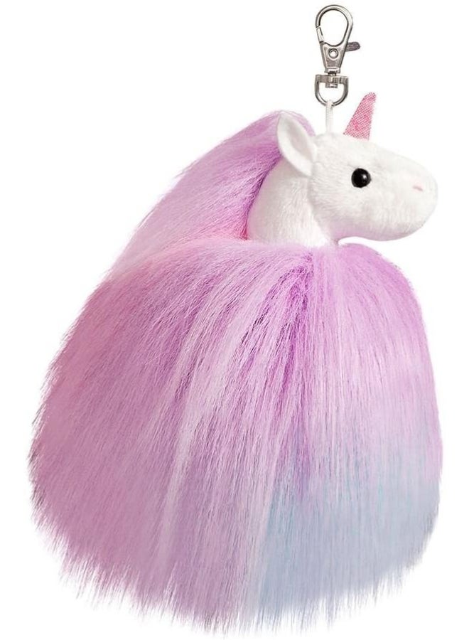 Aurora Sparkle Tales Fluffy Unicorn Keychain, Soft Plush Unicorn Bag Charm with Clip, Cute Rainbow Fantasy Keyring for Kids and Girls, Pink and Purple - Image 1