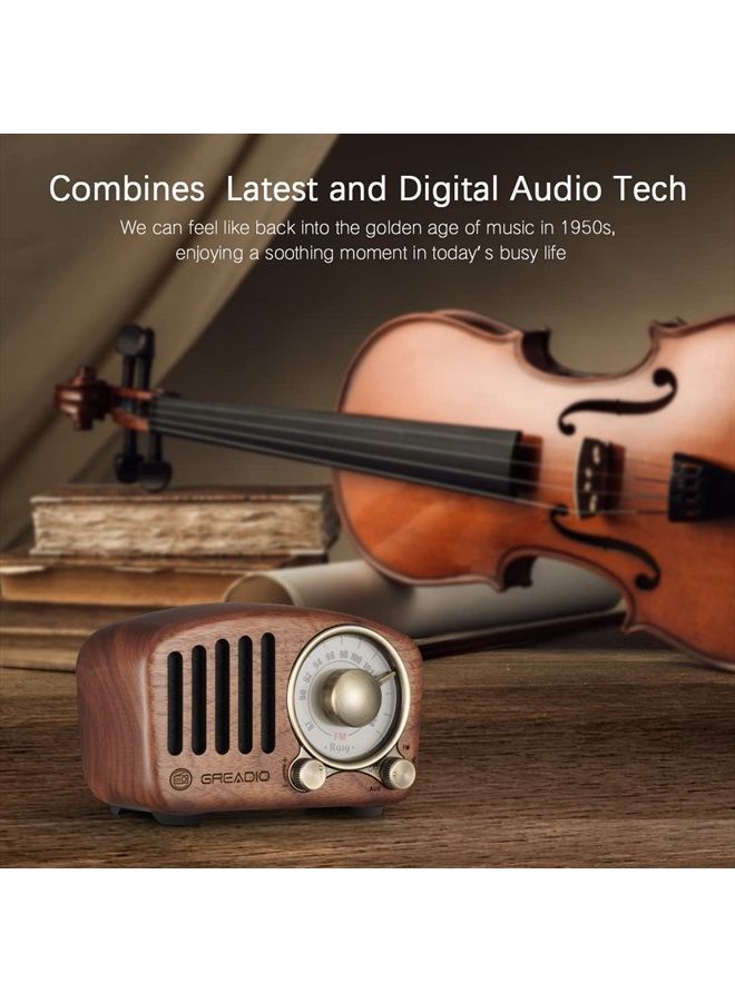 Greadio Vintage Radio Retro Bluetooth Speaker- Greadio Walnut Wooden FM Radio with Old Fashioned Classic Style, Strong Bass Enhancement, Loud Volume, Bluetooth 5.0 Wireless Connection, TF Card & MP3 Player - Image 3