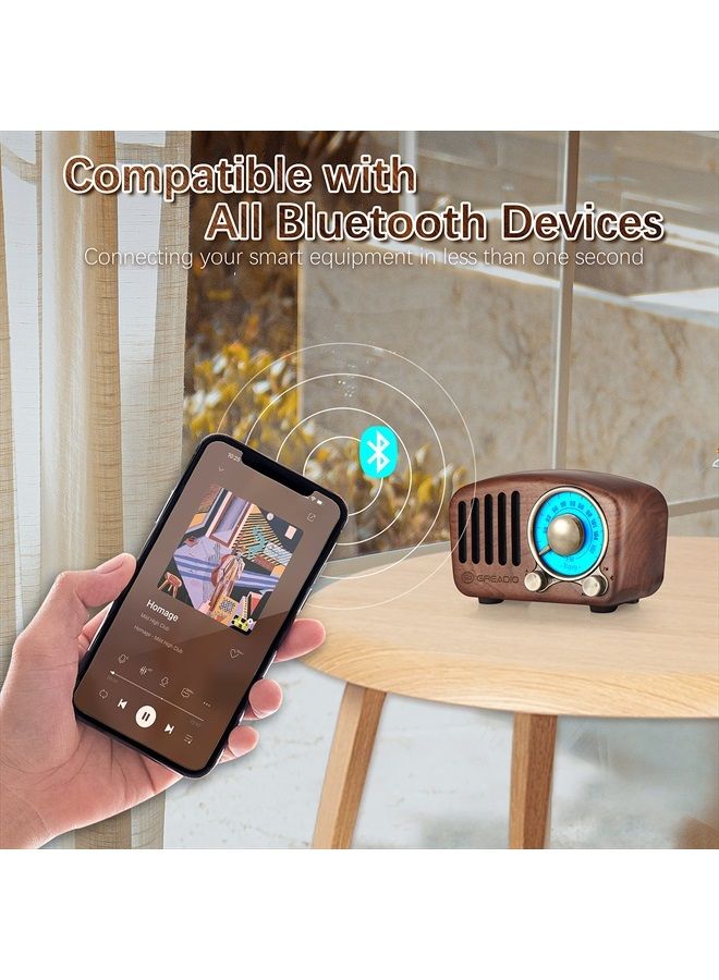 Greadio Vintage Radio Retro Bluetooth Speaker- Greadio Walnut Wooden FM Radio with Old Fashioned Classic Style, Strong Bass Enhancement, Loud Volume, Bluetooth 5.0 Wireless Connection, TF Card & MP3 Player - Image 2