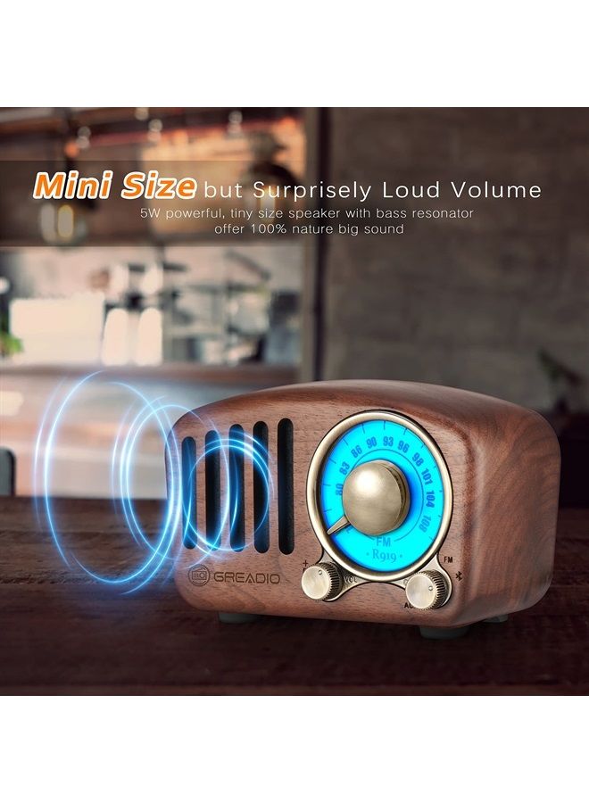 Greadio Vintage Radio Retro Bluetooth Speaker- Greadio Walnut Wooden FM Radio with Old Fashioned Classic Style, Strong Bass Enhancement, Loud Volume, Bluetooth 5.0 Wireless Connection, TF Card & MP3 Player - Image 5