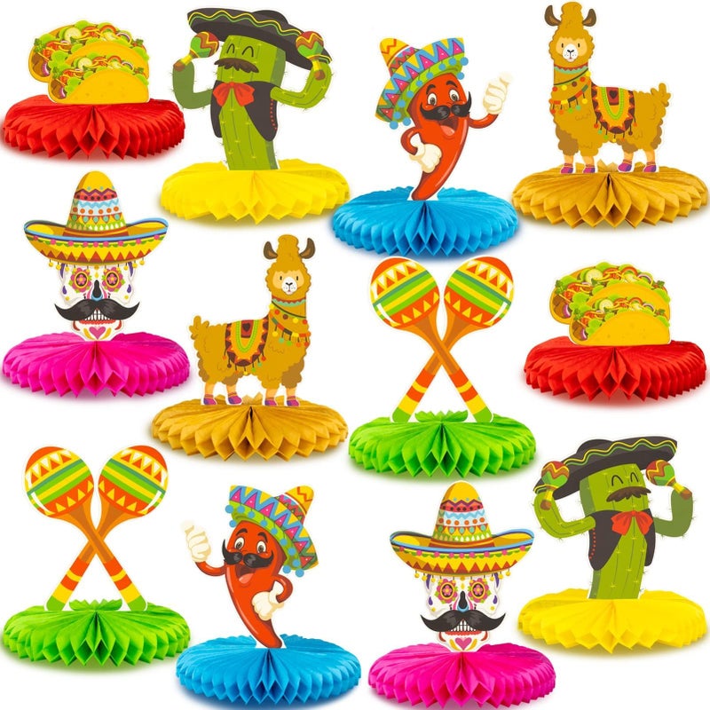 kockuu 12pcs Fiesta Mexican Party Table Decoration Centerpiece - 8â€ Paper 5 Cinco De Mayo Party Table Decoration Honeycomb for Fiesta Mexican Themed Taco Party Birthday Day of the Dead Decor Supplies - Image 1