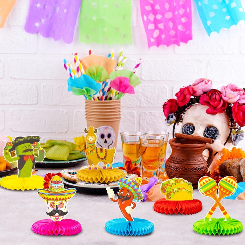 kockuu 12pcs Fiesta Mexican Party Table Decoration Centerpiece - 8â€ Paper 5 Cinco De Mayo Party Table Decoration Honeycomb for Fiesta Mexican Themed Taco Party Birthday Day of the Dead Decor Supplies - Image 2