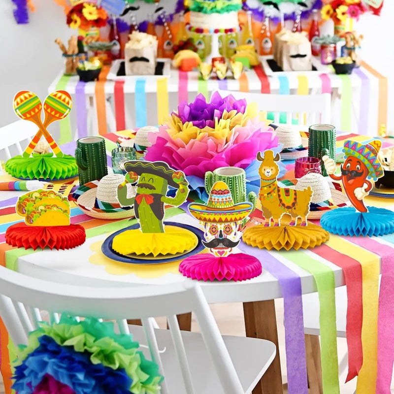 kockuu 12pcs Fiesta Mexican Party Table Decoration Centerpiece - 8â€ Paper 5 Cinco De Mayo Party Table Decoration Honeycomb for Fiesta Mexican Themed Taco Party Birthday Day of the Dead Decor Supplies - Image 3