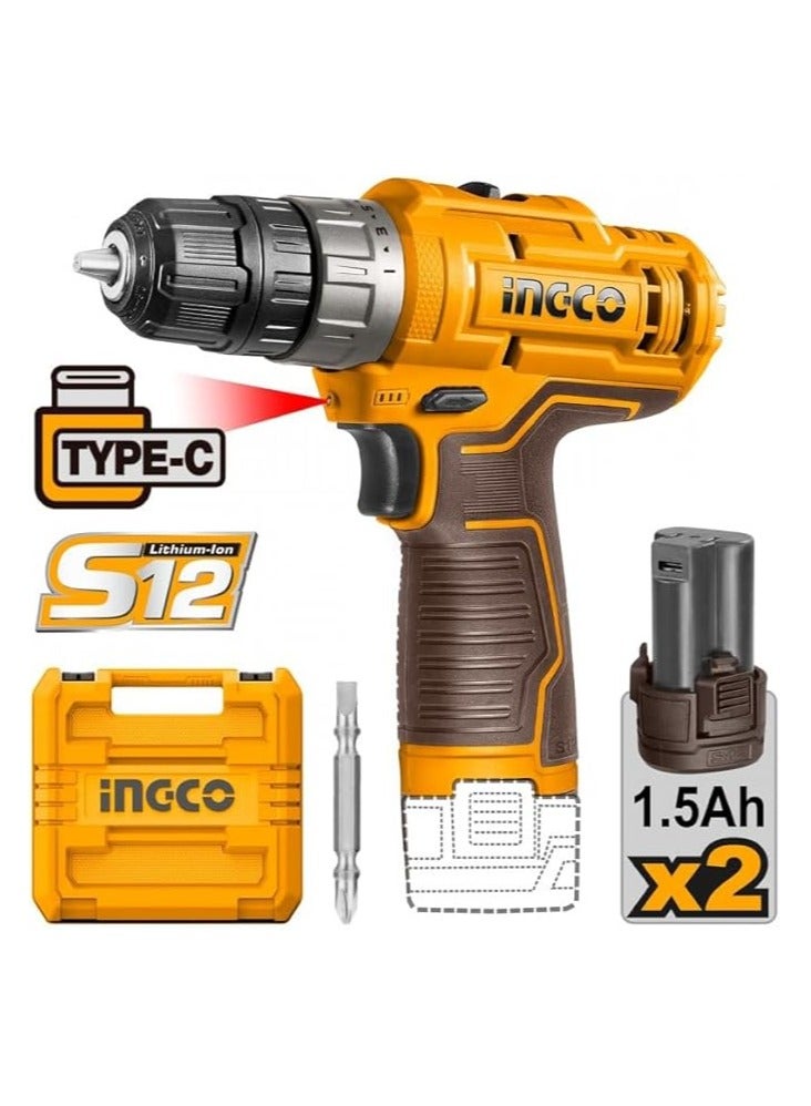 Ingco Ingco Cordless Drill 12 Volt Lithium-Ion Batteries USB Type-C Cable Does Not Include Charger - Model: CDLI12202 10.0 millimeters - Image 2