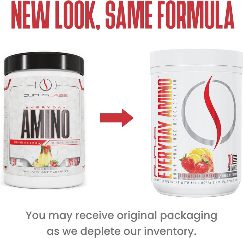 Purus Labs Everyday Amino BCAA Powder  Amino Acids for Muscle Hydration  Recovery  Sugar Free  Gluten Free  30 Servings Strawberry Lemonade - Image 2