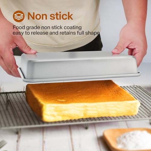 Barlket Deep Baking Pans Set of 3, Rectangle Cake Pan Nonstick, Heavy Duty Thick Bakeware Lasagna Pan for Toaster Oven, 9/11/13 Inch Tray for Brownie, Siliver - Image 4
