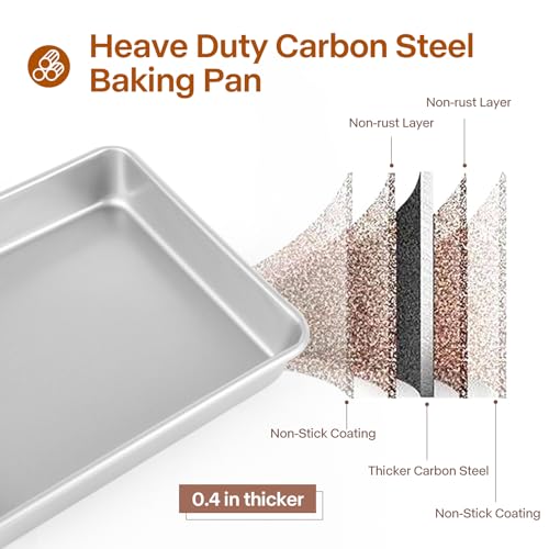 Barlket Deep Baking Pans Set of 3, Rectangle Cake Pan Nonstick, Heavy Duty Thick Bakeware Lasagna Pan for Toaster Oven, 9/11/13 Inch Tray for Brownie, Siliver - Image 2