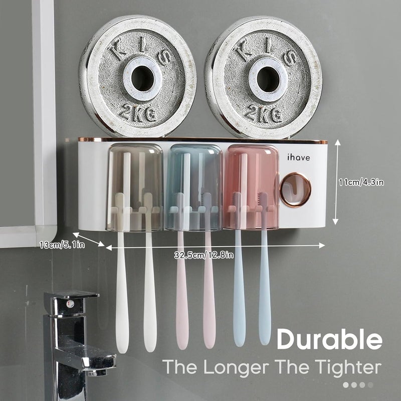iHave Toothbrush Holders Bathroom Accessories with Toothpaste Dispenser, 3 Cups Toothbrush Holder Wall Mounted Bathroom Decor - Image 5