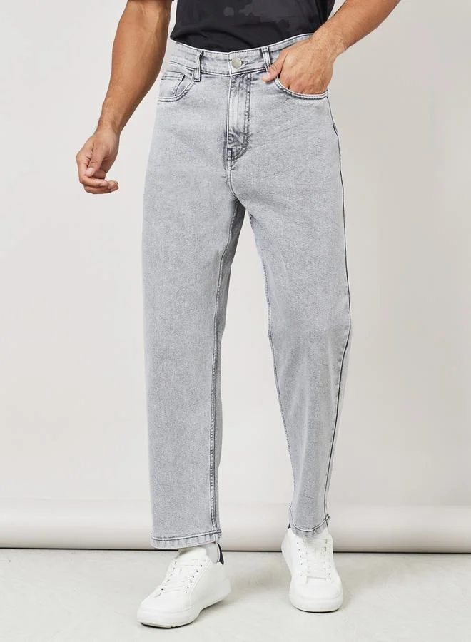 ستايلي Acid Wash Loose Fit Jeans with Pockets