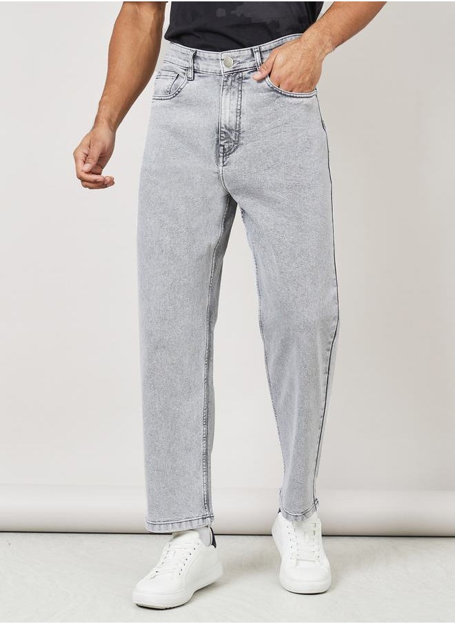 Styli - Acid Wash Loose Fit Jeans with Pockets - Image 1
