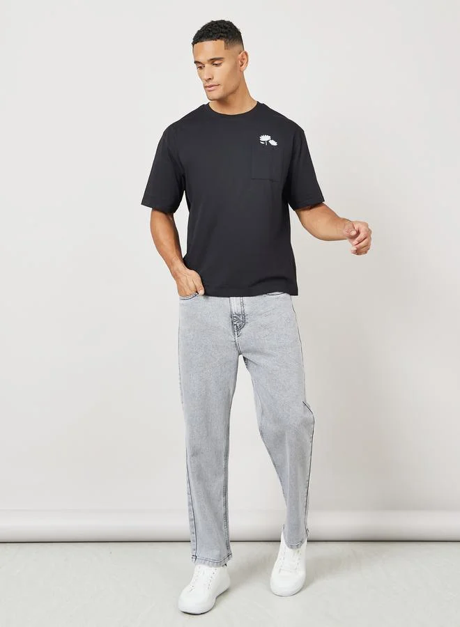 ستايلي Acid Wash Loose Fit Jeans with Pockets