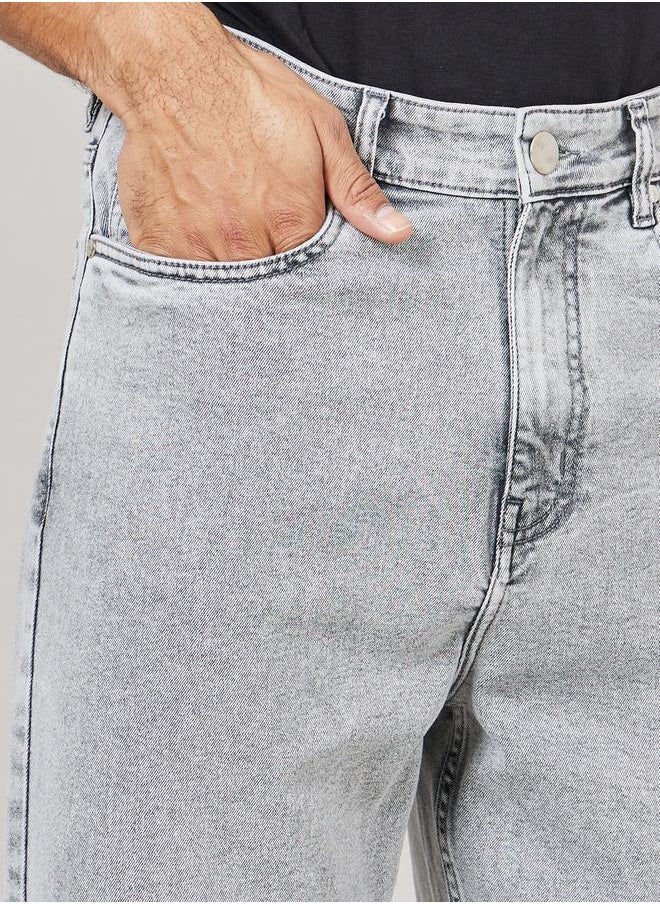 Styli - Acid Wash Loose Fit Jeans with Pockets - Image 1