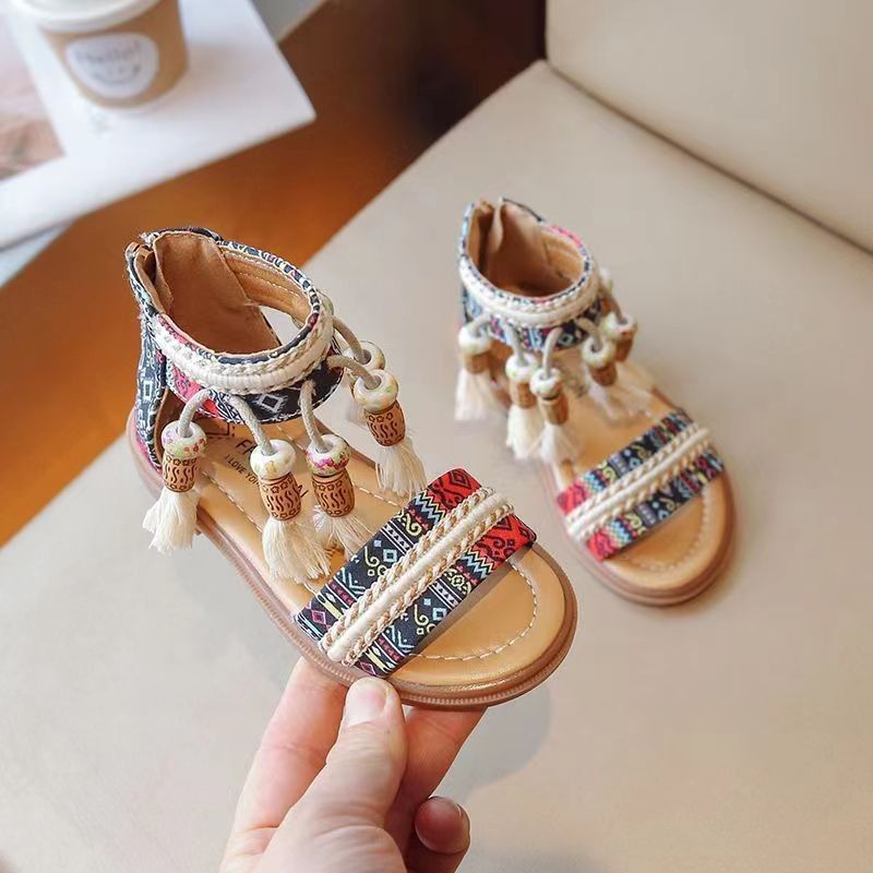 Genuine Leather Girls Ethnic Style Sandals Little Girl'S Holiday Shoes Roman Shoes 2024 Children'S Beach Shoes - Image 5