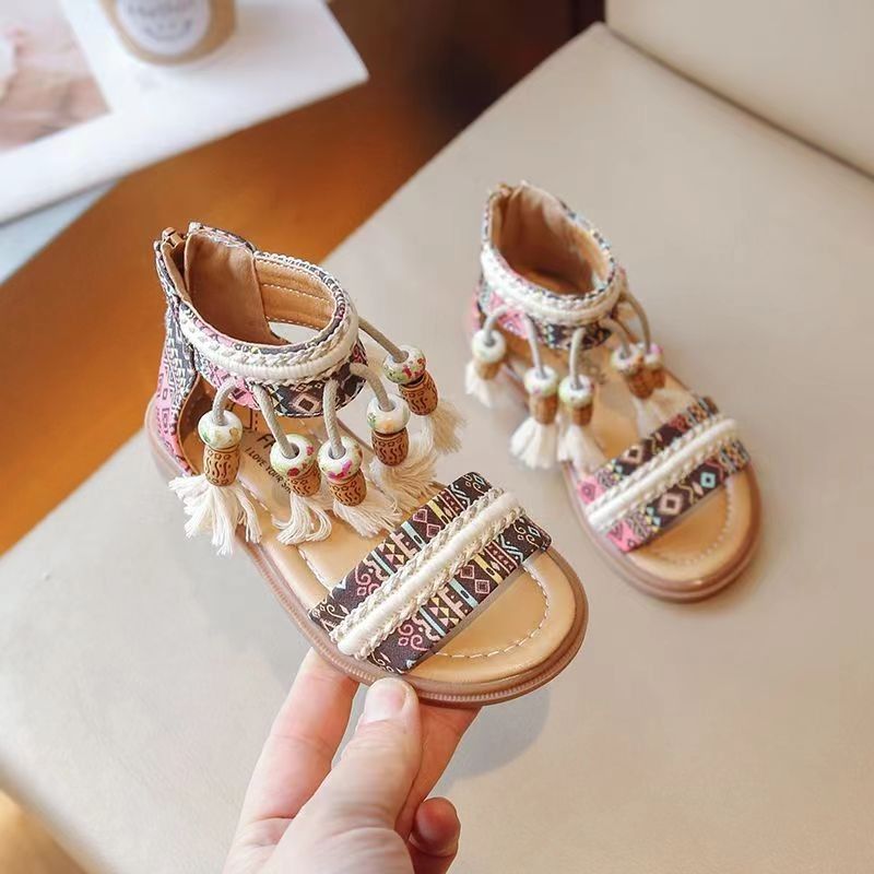 Genuine Leather Girls Ethnic Style Sandals Little Girl'S Holiday Shoes Roman Shoes 2024 Children'S Beach Shoes - Image 4