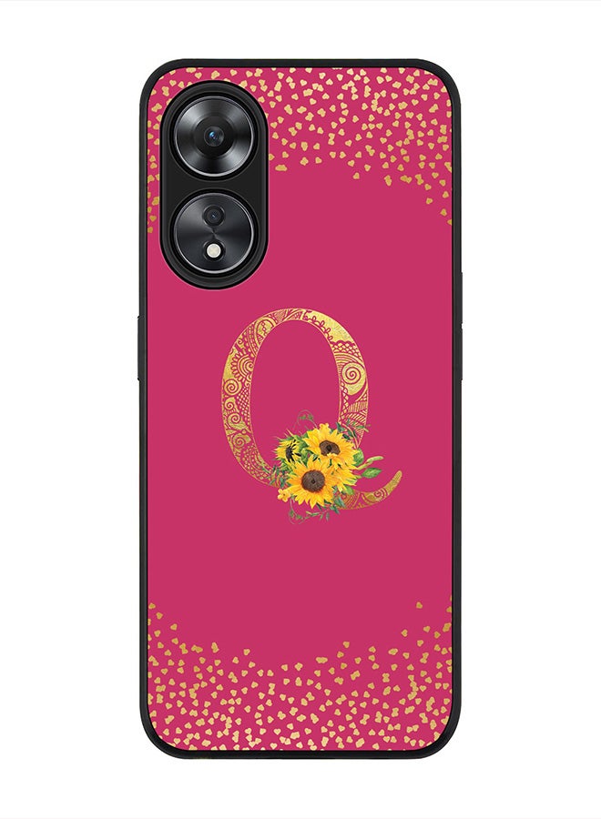 Stylizedd Cover for Oppo A78 5G /Oppo A58 5G Case , Rugged Black Slim fit Phone Cases Custom Monogram Initial Letter Mandala Floral Pattern Alphabet-Q (Dark Pink Rose) - Image 1