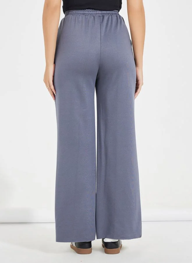 Styli Solid Wide Leg Joggers with Drawstring Waistband