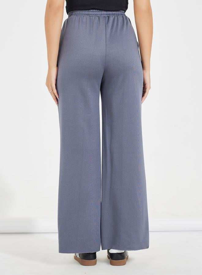 Styli Solid Wide Leg Joggers with Drawstring Waistband  - Image 4