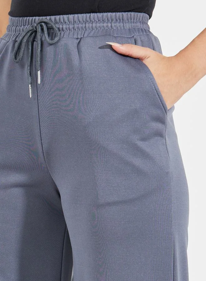Styli Solid Wide Leg Joggers with Drawstring Waistband
