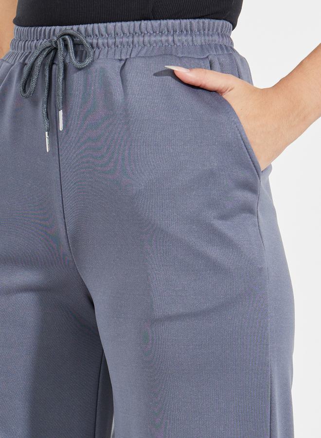 Styli Solid Wide Leg Joggers with Drawstring Waistband  - Image 3